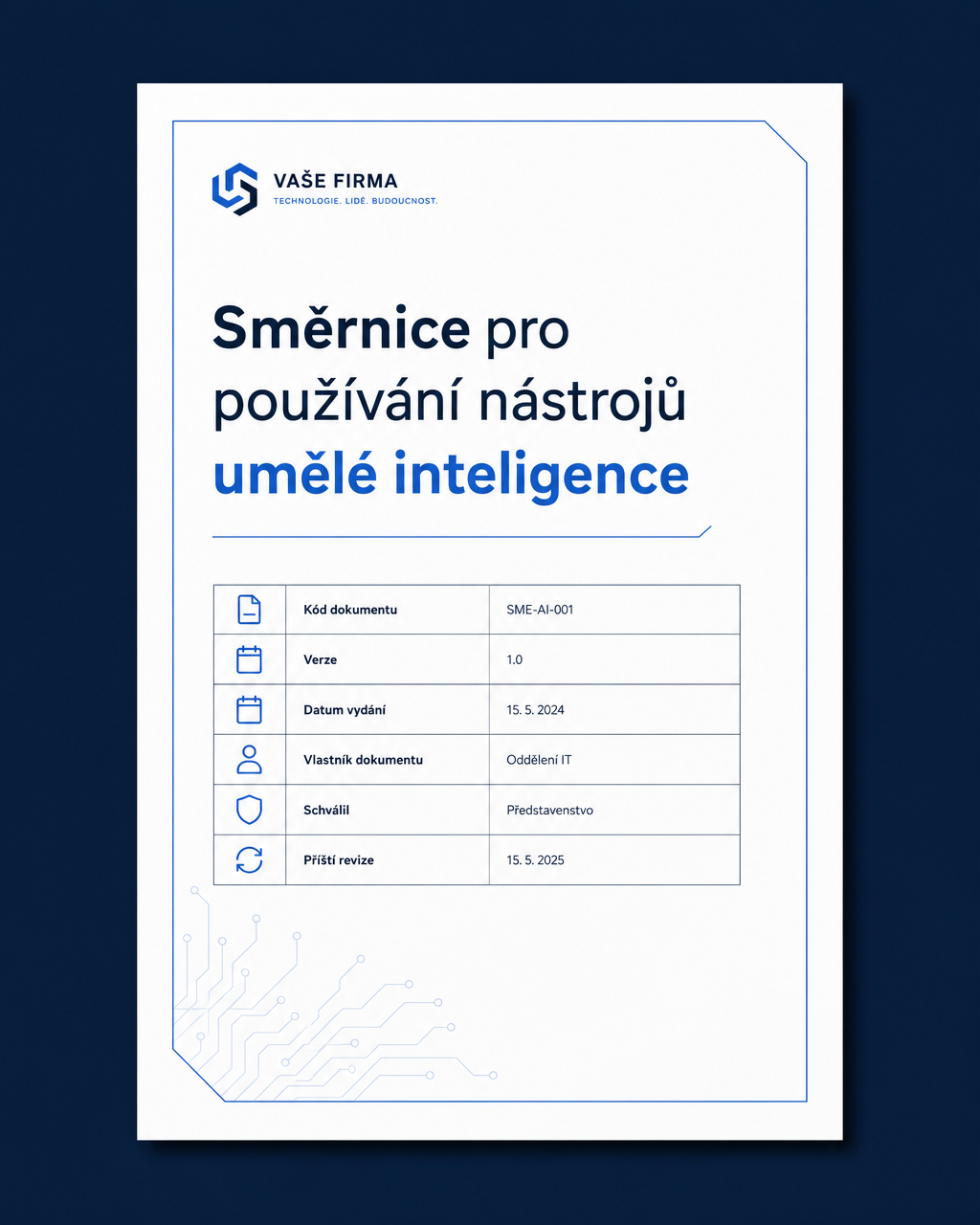 Obálka vzoru Směrnice AI pro používání nástrojů umělé inteligence ve firmě